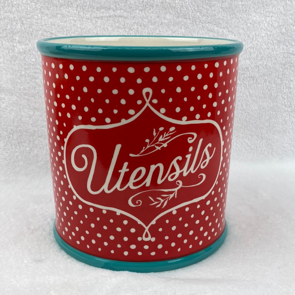 The Pioneer Woman Polka Dot Stoneware Utensil Crock 6.5”